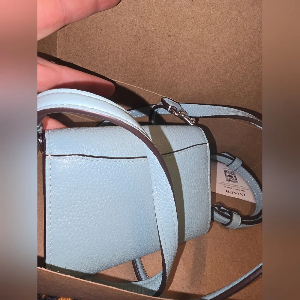 NIB Coach Light Blue Mini Envelope Wallet With Strap - Picture 6 of 7